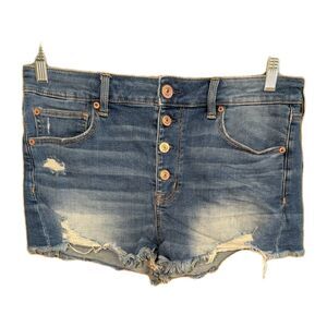 American Eagle Womens Sz 12 Hi-Rise Shortie Shorts Jean Button Fly Stretch #5440